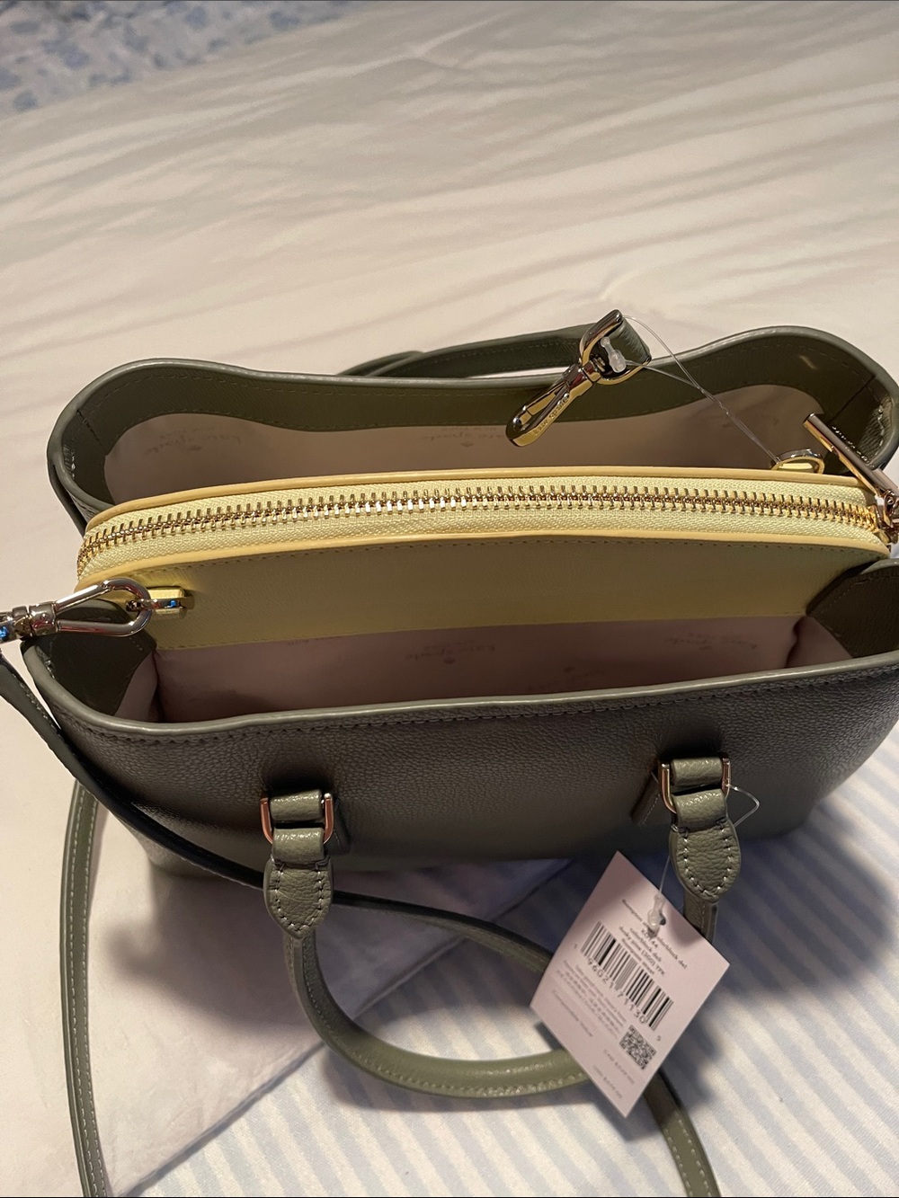 kate spade Olive Green Crossbody Tote with Yellow Zip Pouch